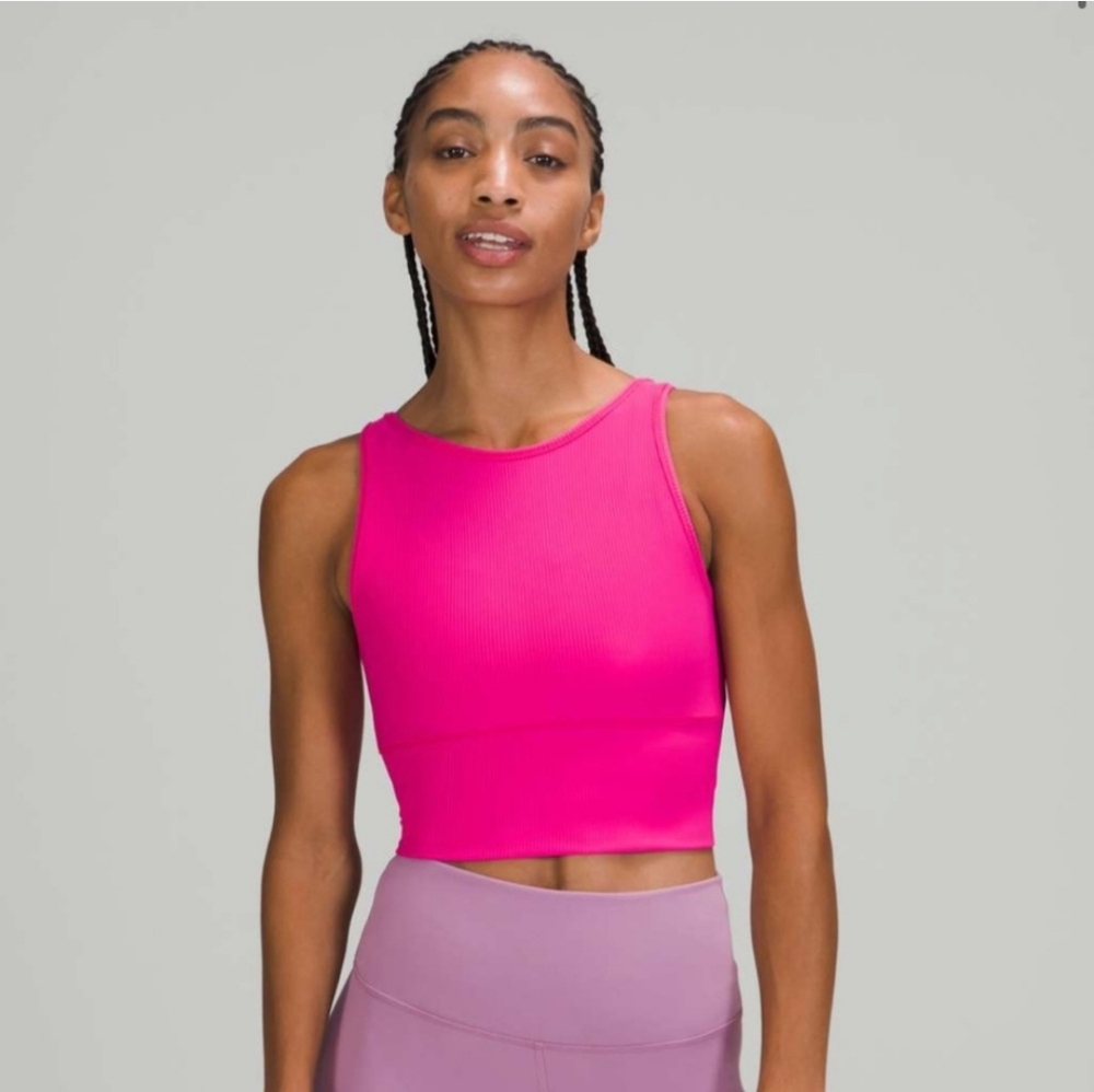 Lululemon Womens Crop Top 4 Sonic Pink Power Pivot Ribbed Tank Reversible
